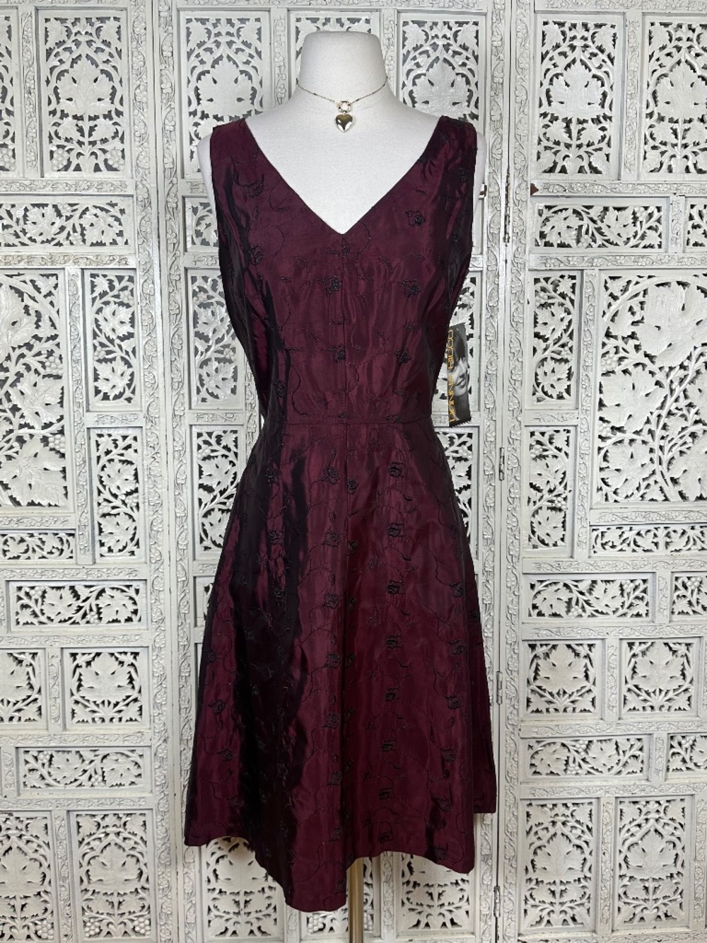 NWT Donna Ricco Red & Black Floral Shimmer Witchy‎ Whimsygoth Sleeveless Dress